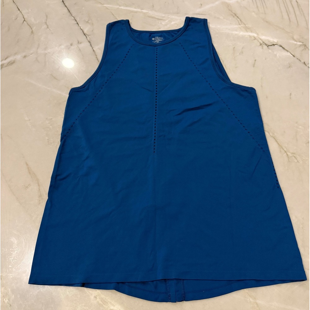 Athleta Oxygen Tank Blue Laser Cut Split Back Yoga Training Top Medium 211279